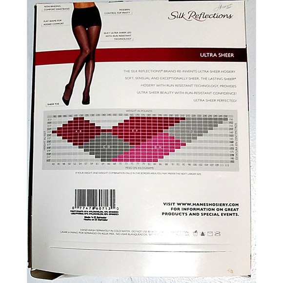 Hanes Pantyhose Silk Reflections Barely Black Ultra Sheer Control Top EF 0B260 - Picture 2 of 4